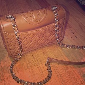 Tory Burch Brown Quilted Leather Cross Body Bag